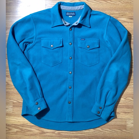 Iron Heart CPO Micro Fleece Flannel Shirt Mens XL Button Up Turquoise Blue - Picture 10 of 10